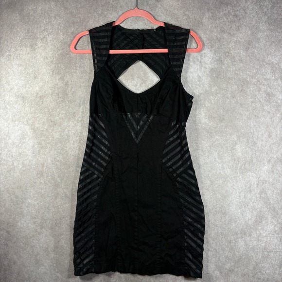 Lip Service Dresses & Skirts - Lip Service Bodycon Dress Womens L Black Mini Mesh Faux Leather Cutout Goth Club